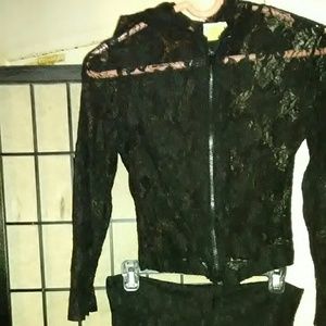 Hooded Black Lace Suit